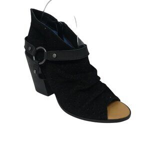 Dingo Spurs Black Leather Peep Toe Western Ruched Ankle Boots Booties Womens 7.5